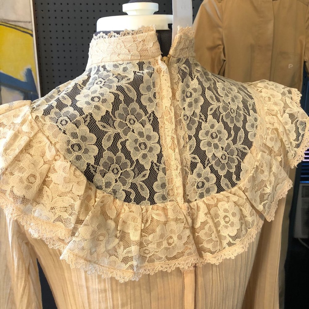 VTG 70s Candi Jones Gauze/Lace Boho Maxi Dress - Picture 11 of 14
